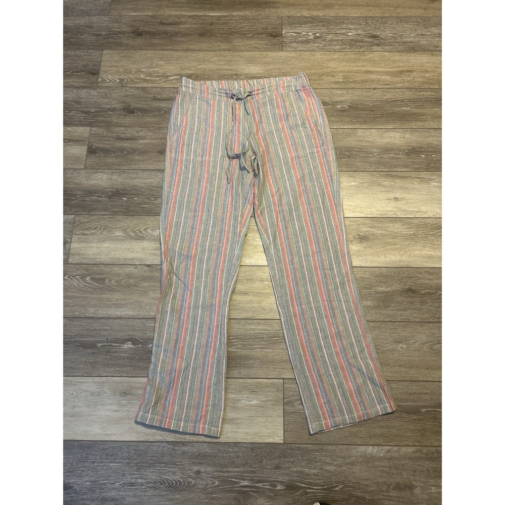For Cynthia Women's Linen Striped Pants Size M Inseam 29" Elastic Waist